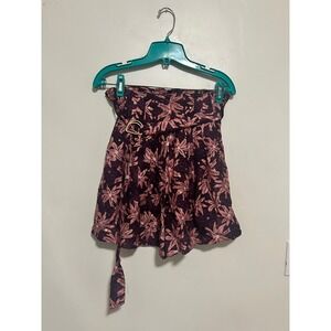 Sabina Musayev Purple Pink Floral Metallic Paperbag Waist Belted Shorts Small